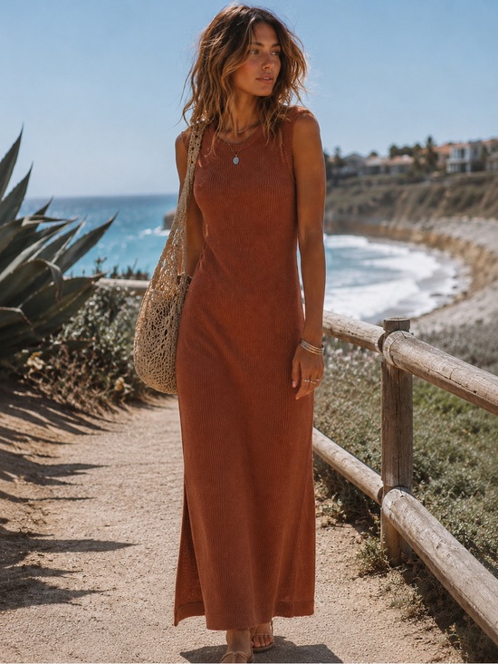 Dear Scarlett Dresses & Skirts - Women’s Sleeveless Maxi Dress in Rust